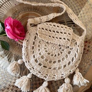 Crochet rustic handbag tassel shoulder purse